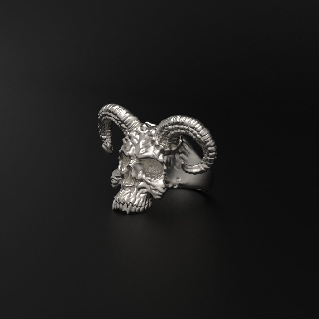 Ring Skull with Horns ztl stl obj 3D print model_11