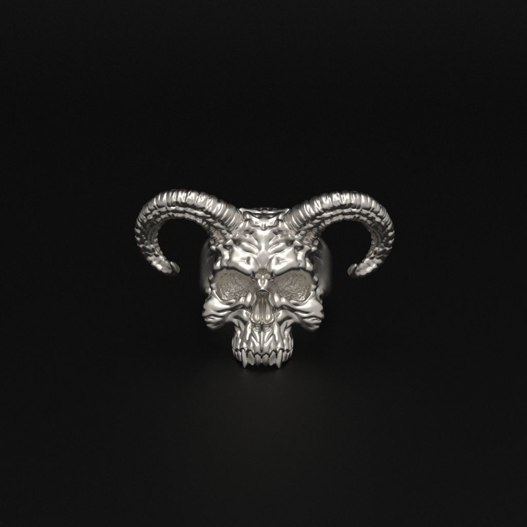 Ring Skull with Horns ztl stl obj 3D print model_9