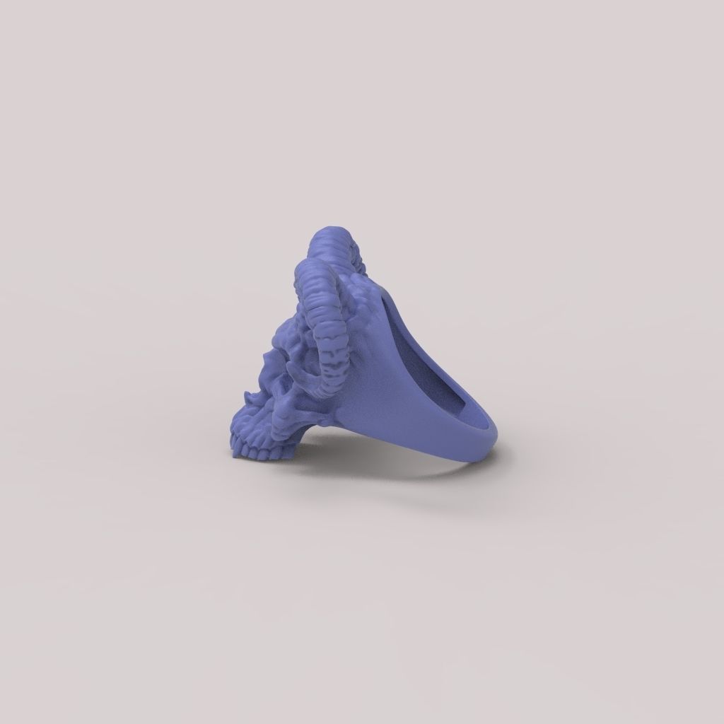 Ring Skull with Horns ztl stl obj 3D print model_21