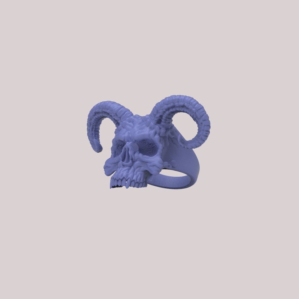 Ring Skull with Horns ztl stl obj 3D print model_18