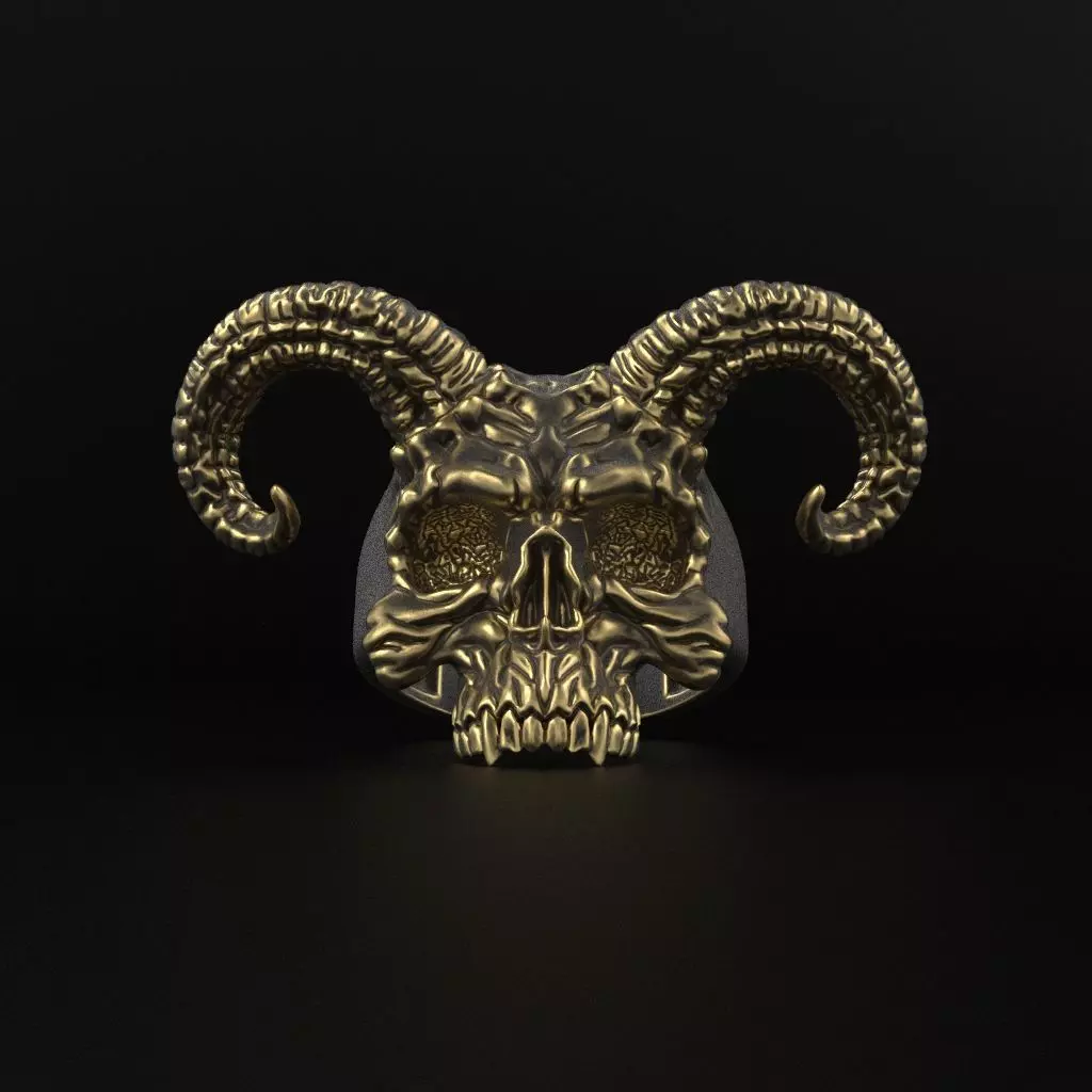 Ring Skull with Horns ztl stl obj 3D print model_0