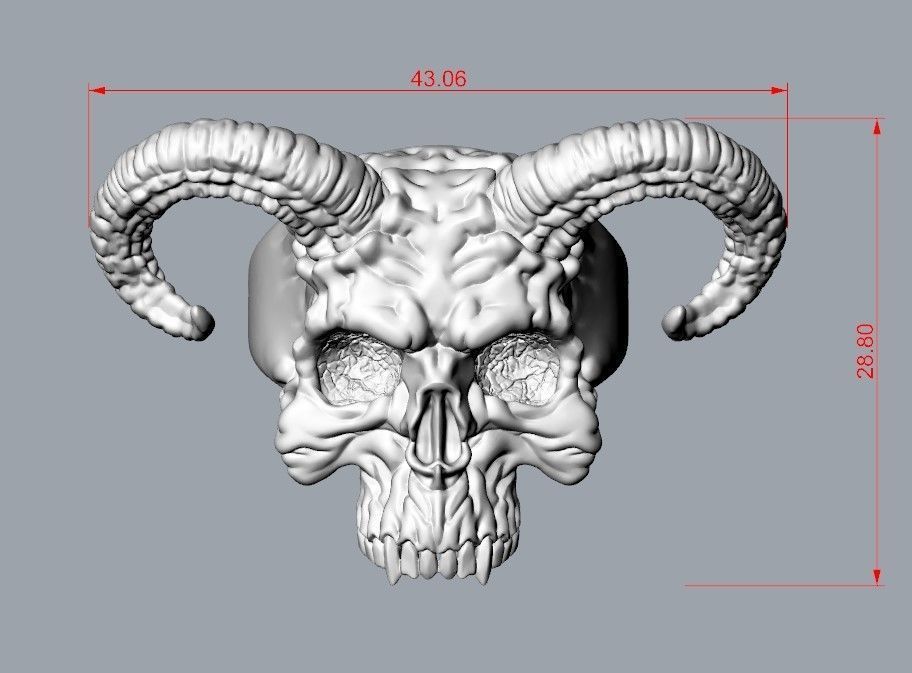 Ring Skull with Horns ztl stl obj 3D print model_4