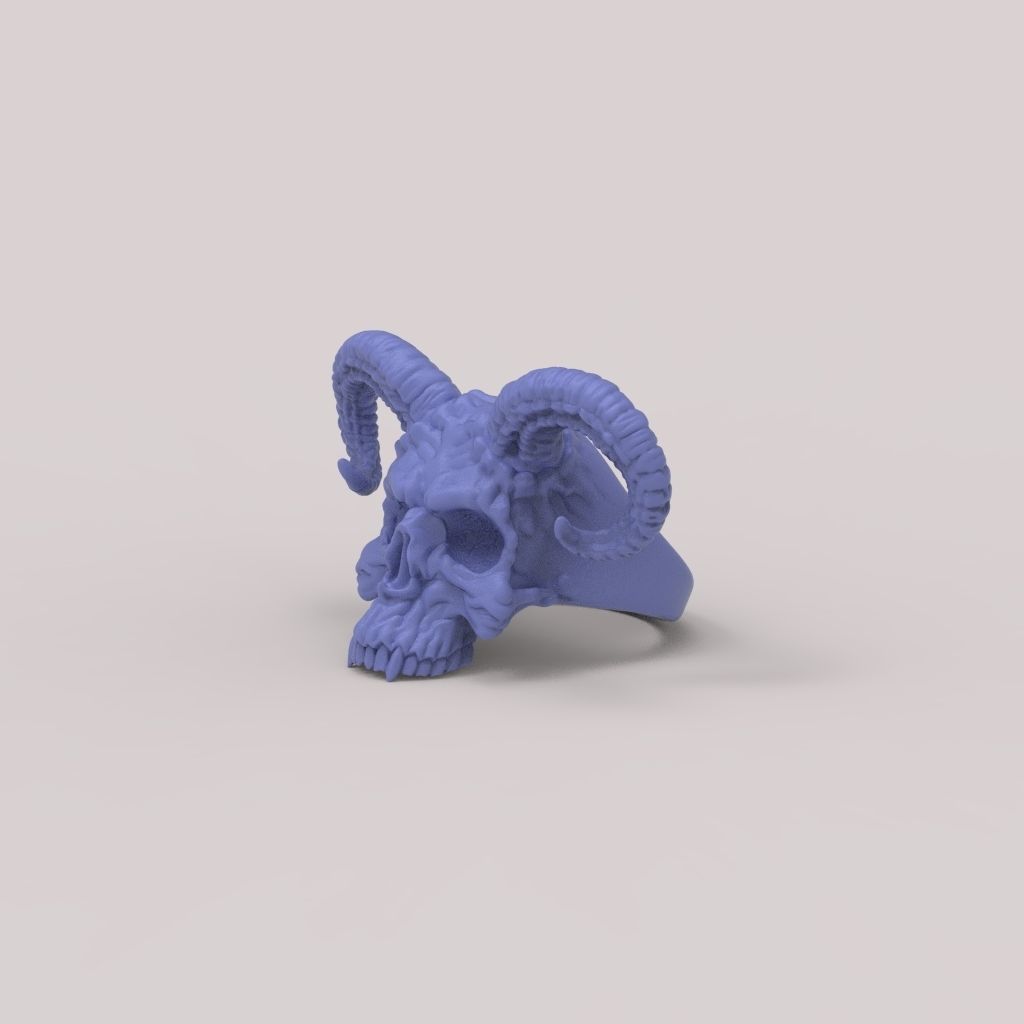 Ring Skull with Horns ztl stl obj 3D print model_20