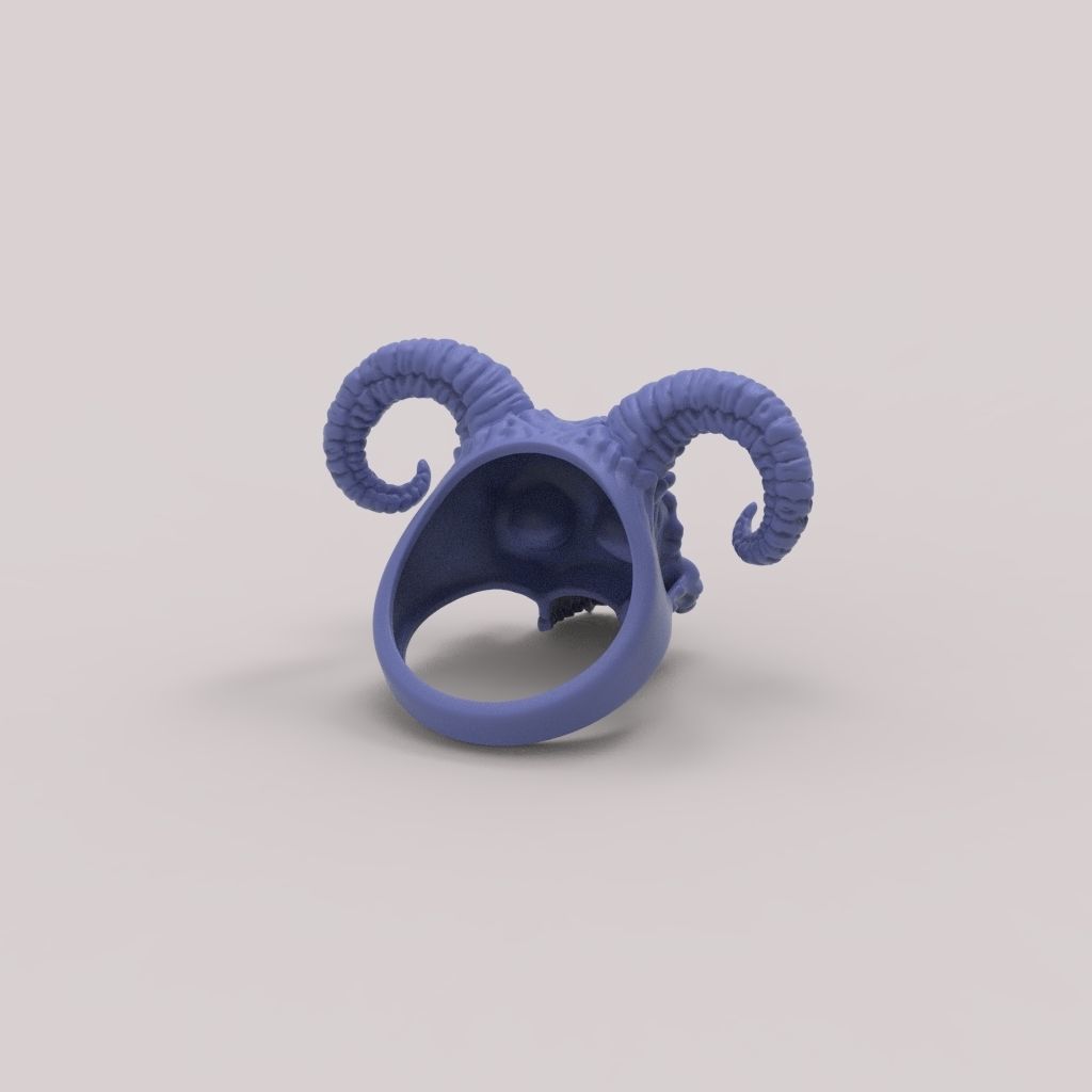 Ring Skull with Horns ztl stl obj 3D print model_32
