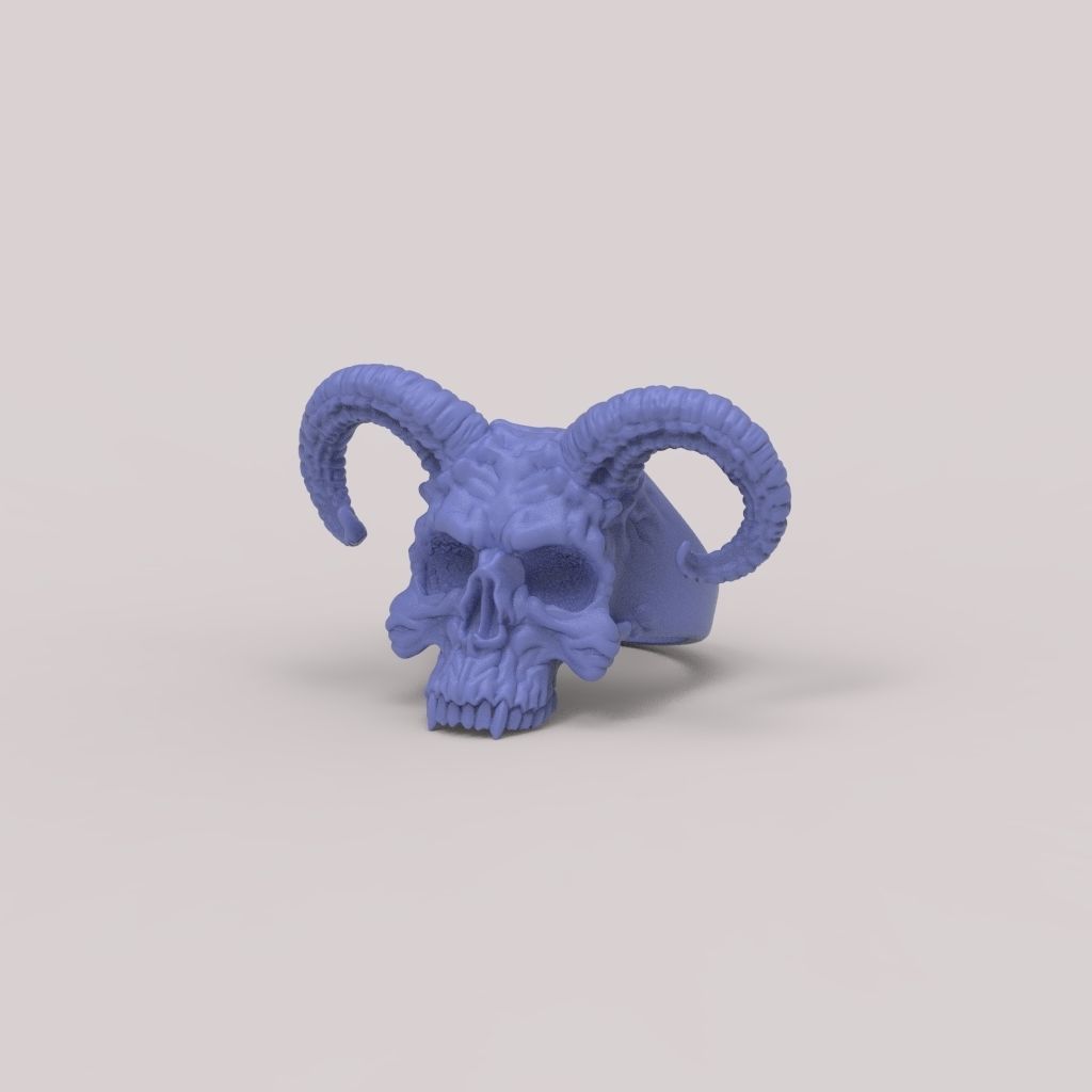 Ring Skull with Horns ztl stl obj 3D print model_26