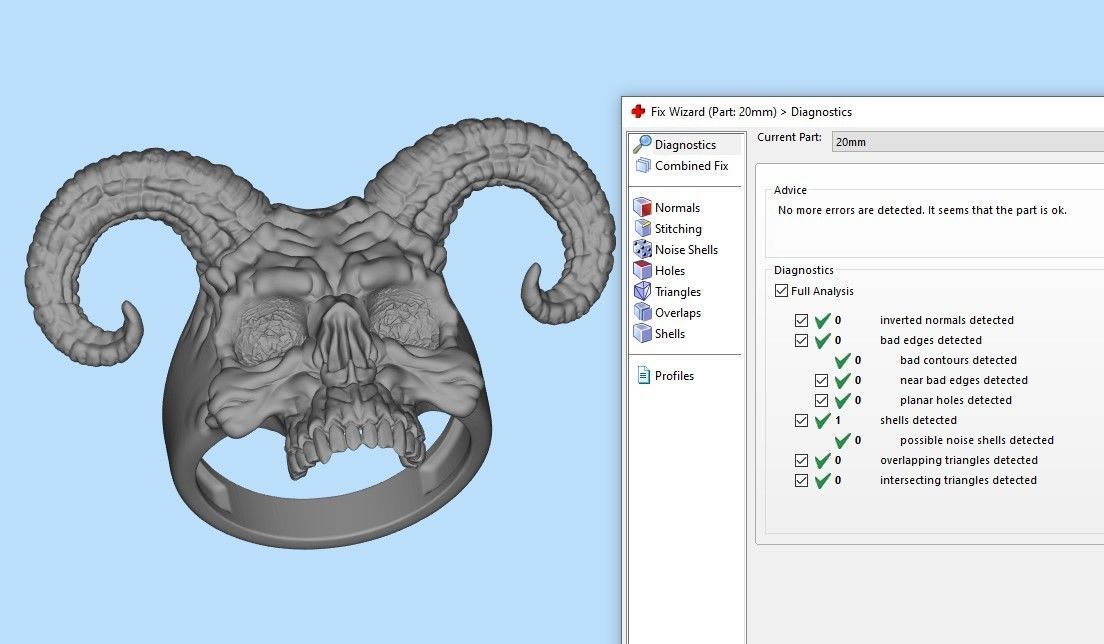 Ring Skull with Horns ztl stl obj 3D print model_6