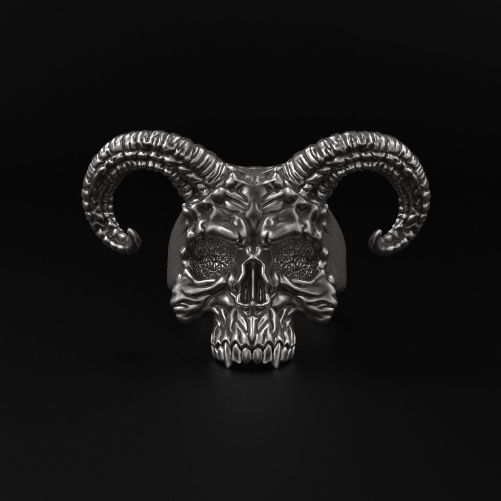 Ring Skull with Horns ztl stl obj 3D print model_1