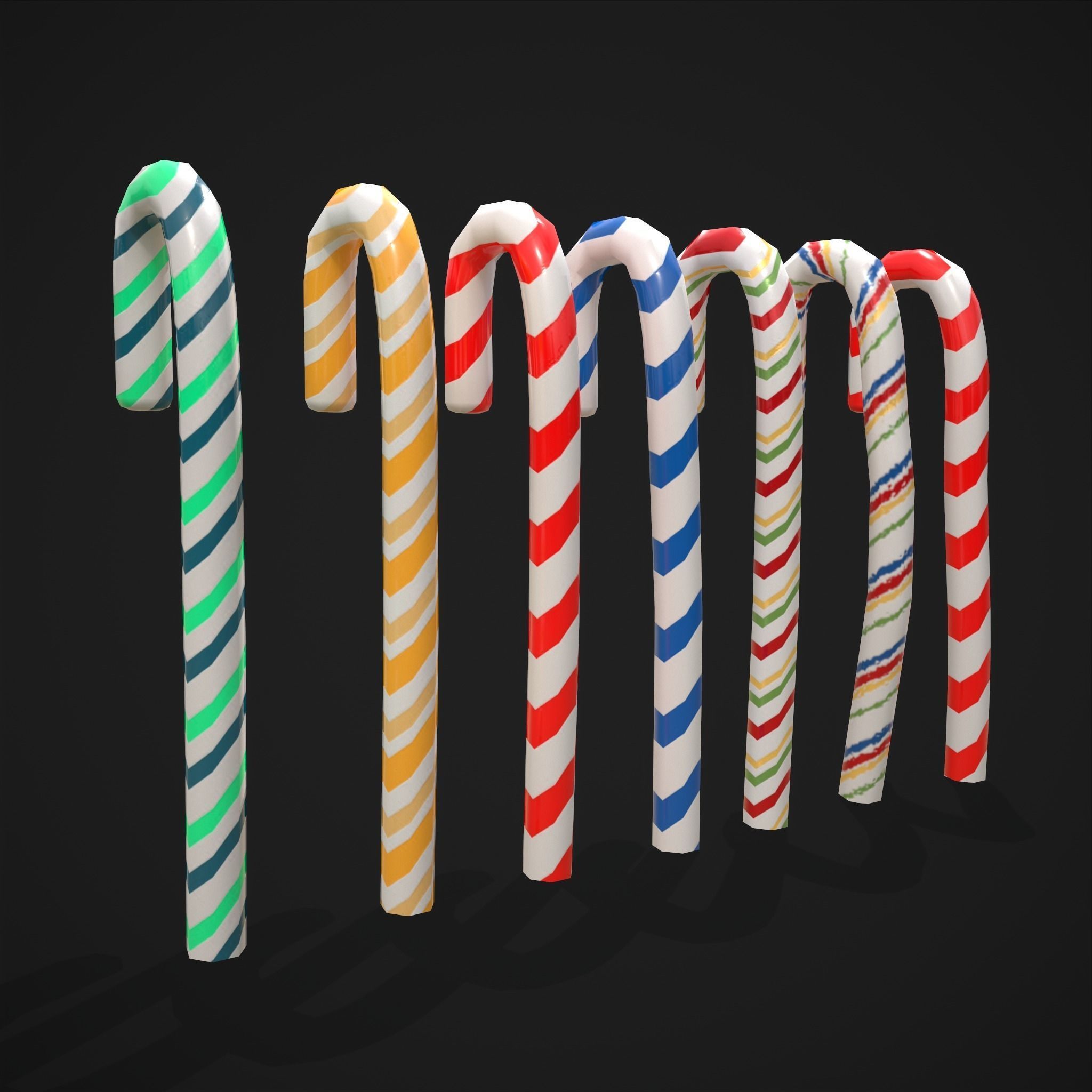 Vintage Candy Canes Low-poly 3D model_11