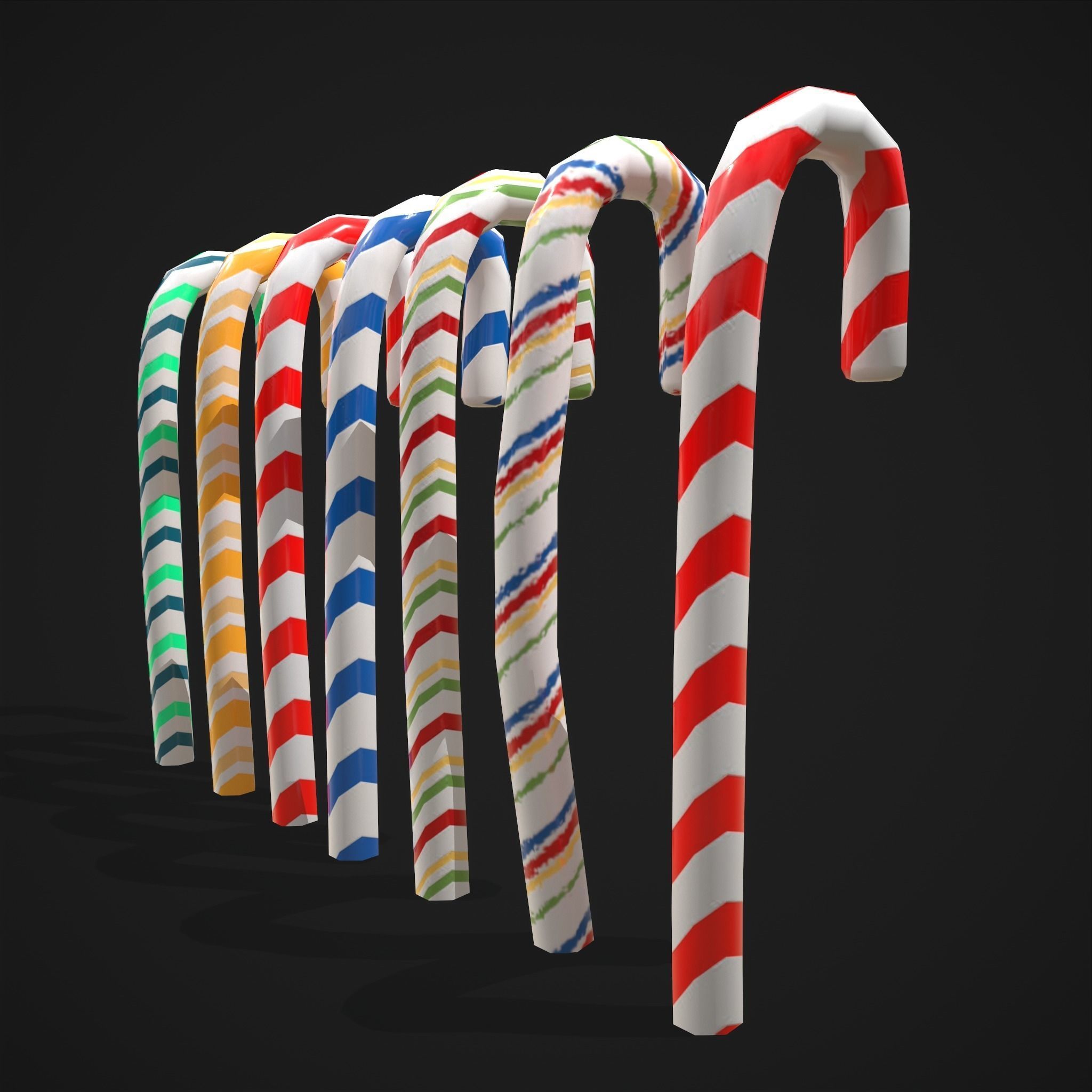 Vintage Candy Canes Low-poly 3D model_9