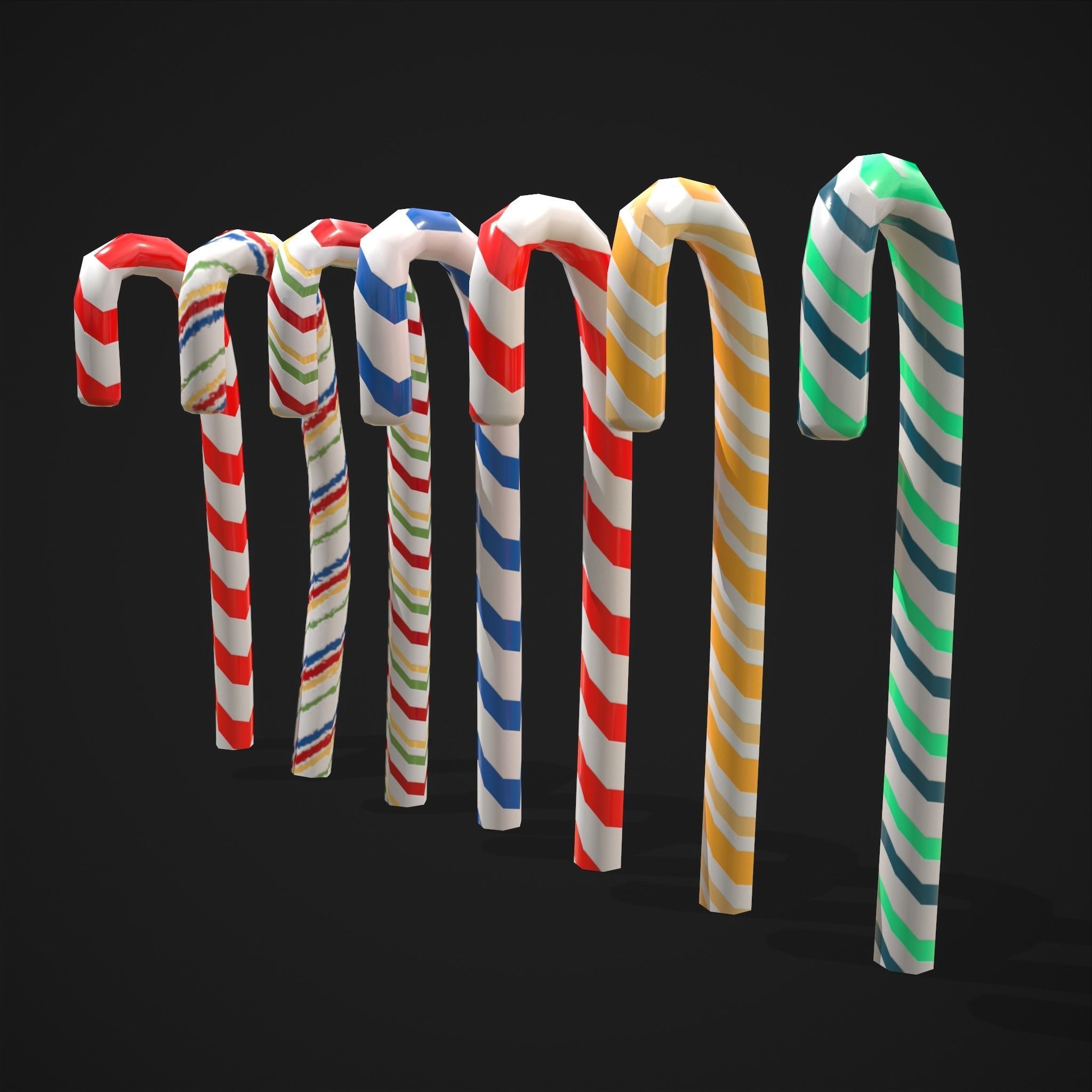 Vintage Candy Canes Low-poly 3D model_7