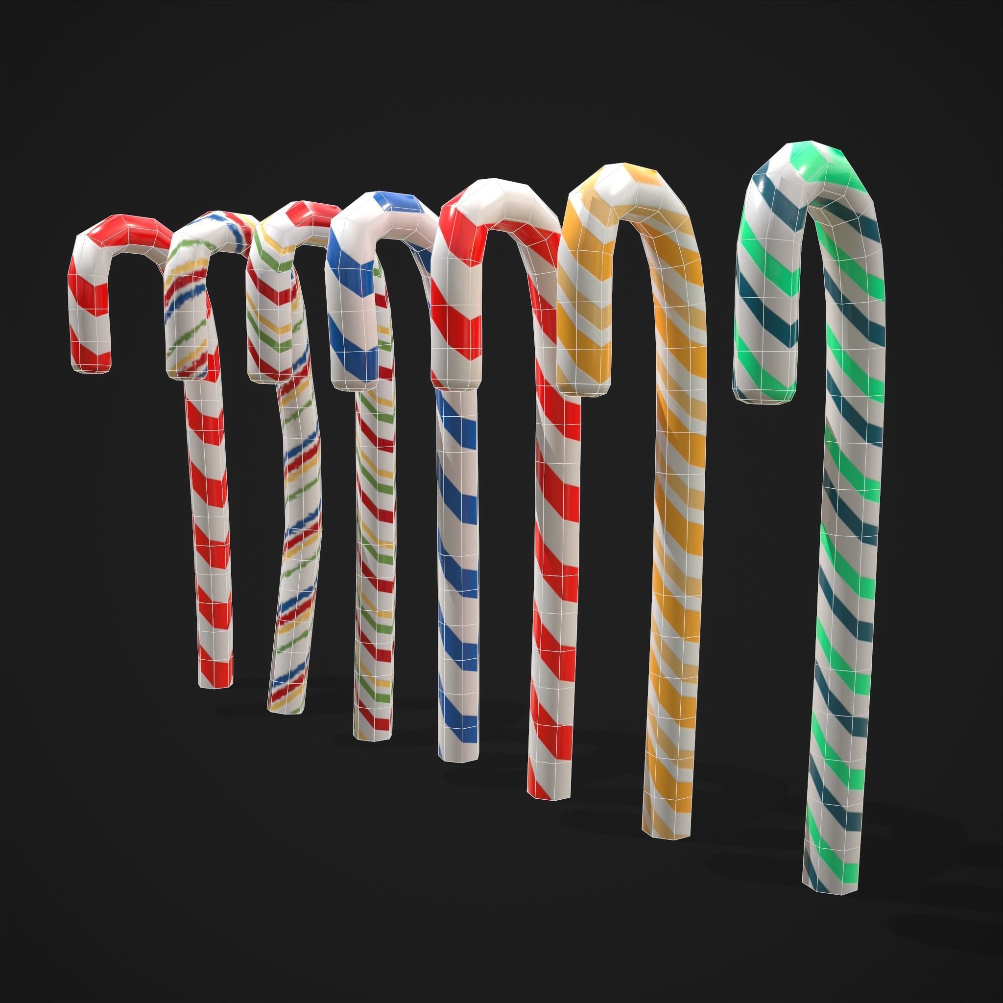 Vintage Candy Canes Low-poly 3D model_8