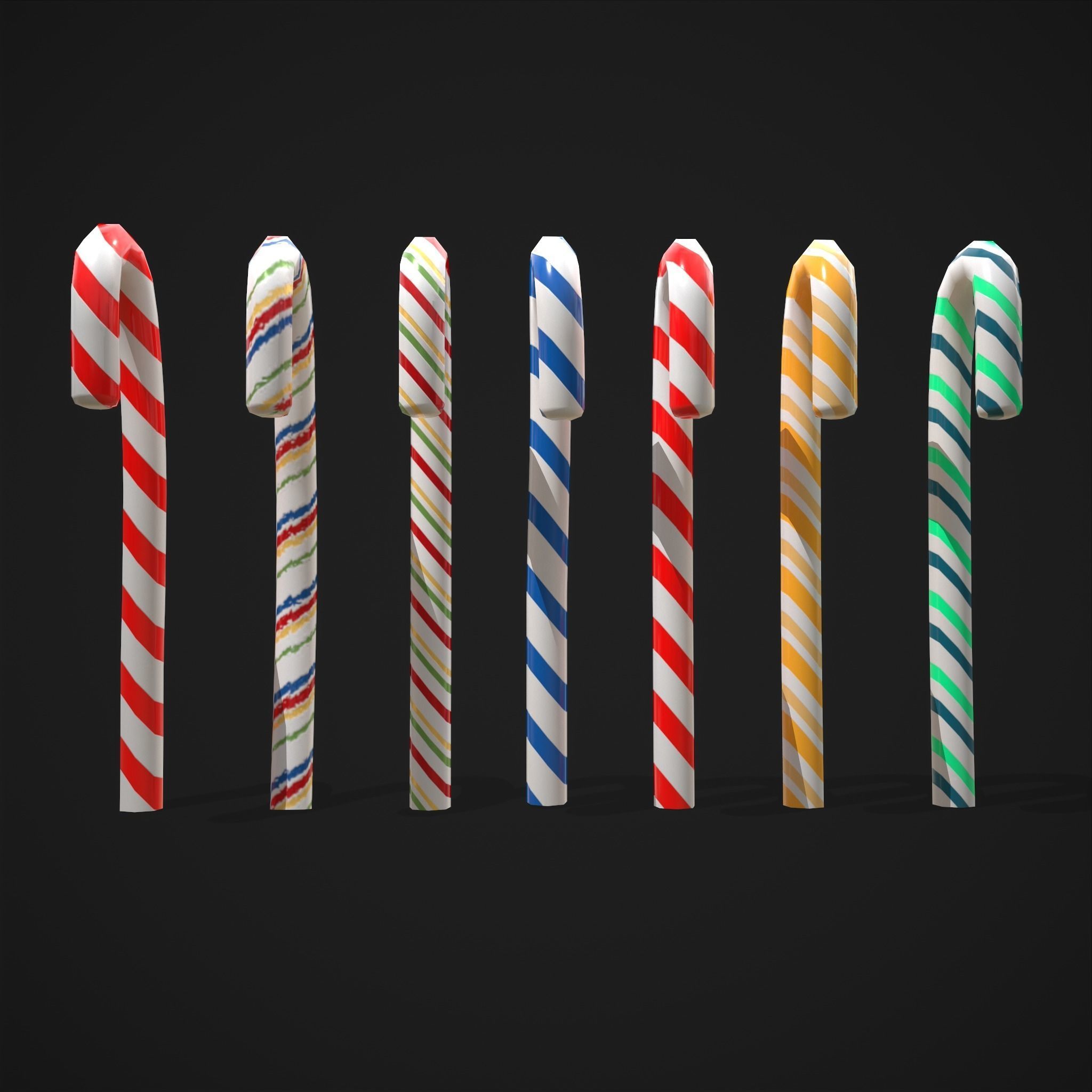 Vintage Candy Canes Low-poly 3D model_13