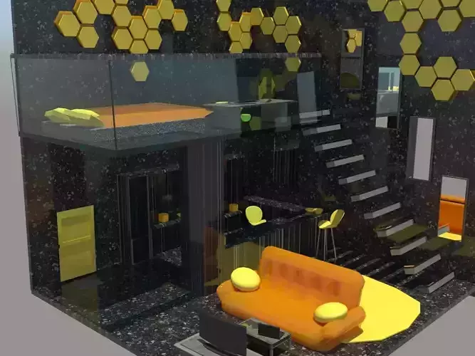 Yellow duplex apartment in bee style