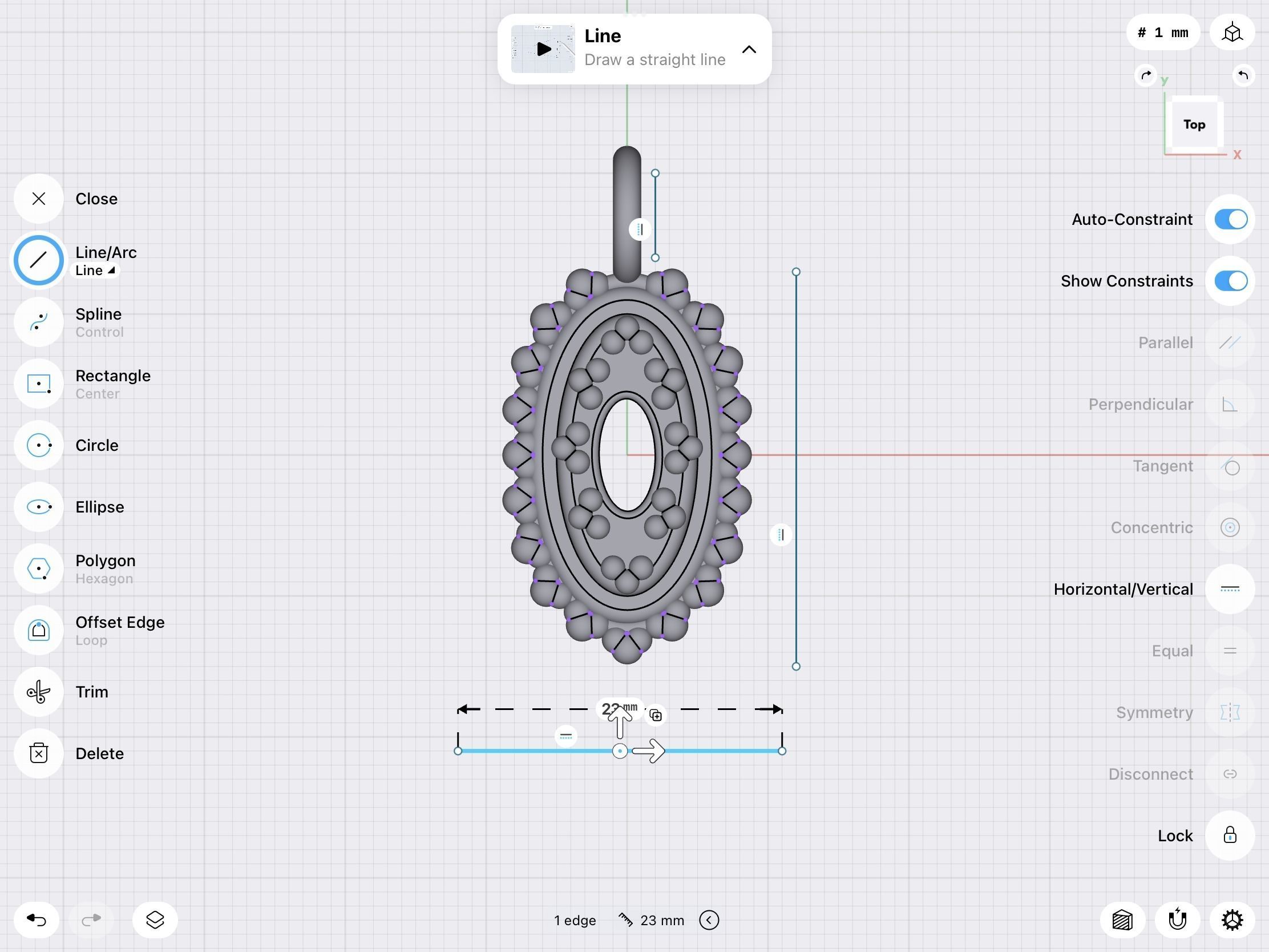 Oval milgrain pendant stl file  3D print model_3