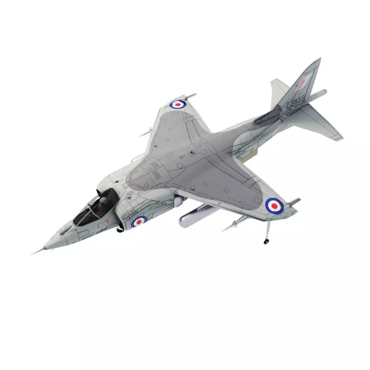 Hawker Harrier jet fighter Low-poly 3D model_0
