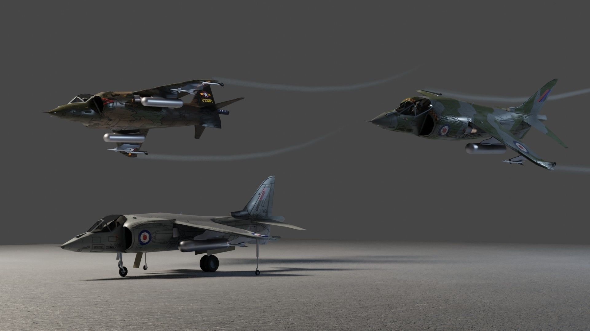 Hawker Harrier jet fighter Low-poly 3D model_3