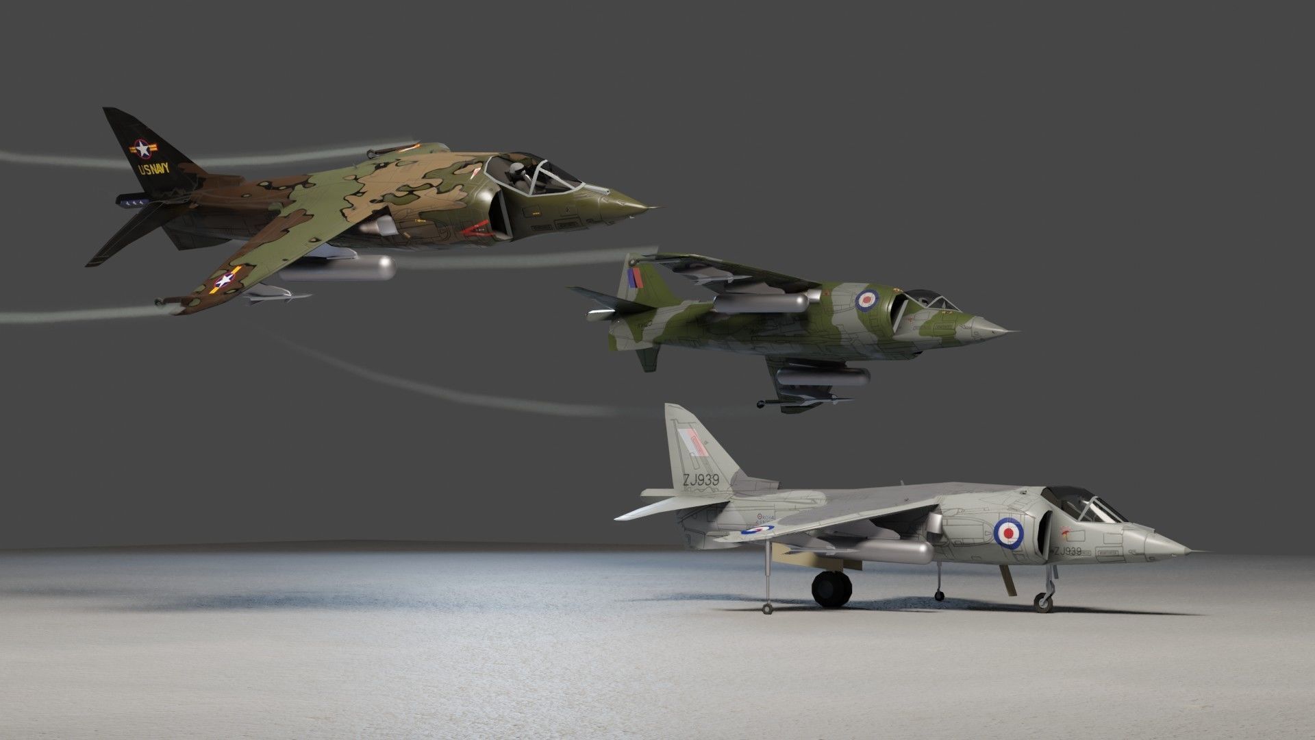 Hawker Harrier jet fighter Low-poly 3D model_4