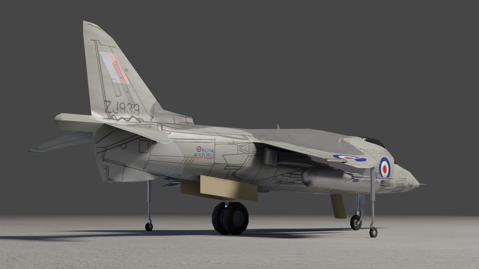 Hawker Harrier jet fighter Low-poly 3D model_9