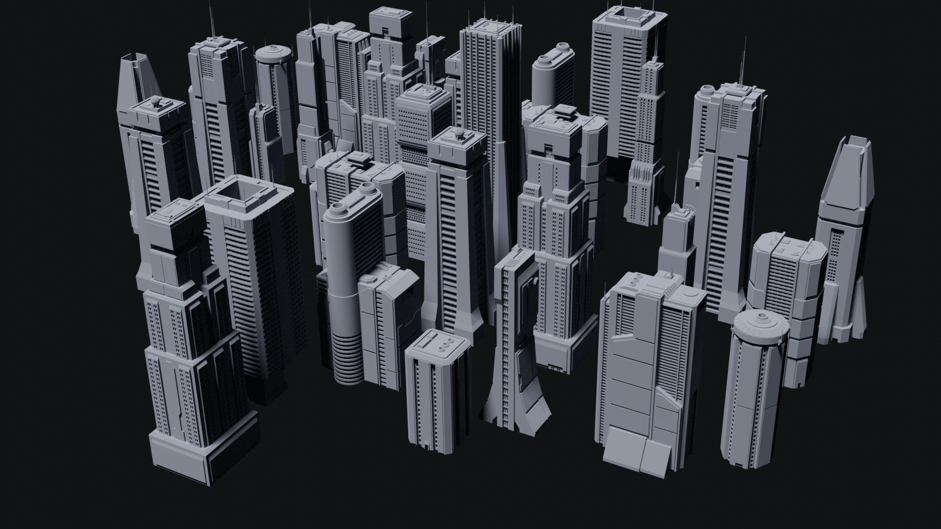 Sci-Fi building dressing kitbash PACK - 5  Low-poly 3D model_4