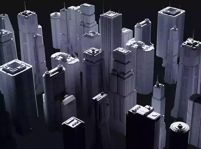 Sci-Fi building dressing kitbash PACK - 5  Low-poly 3D model
