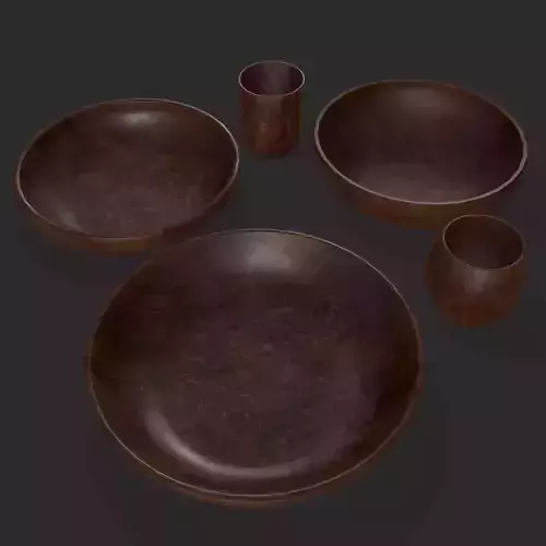 Worn Wood Bowls Low-poly 3D model