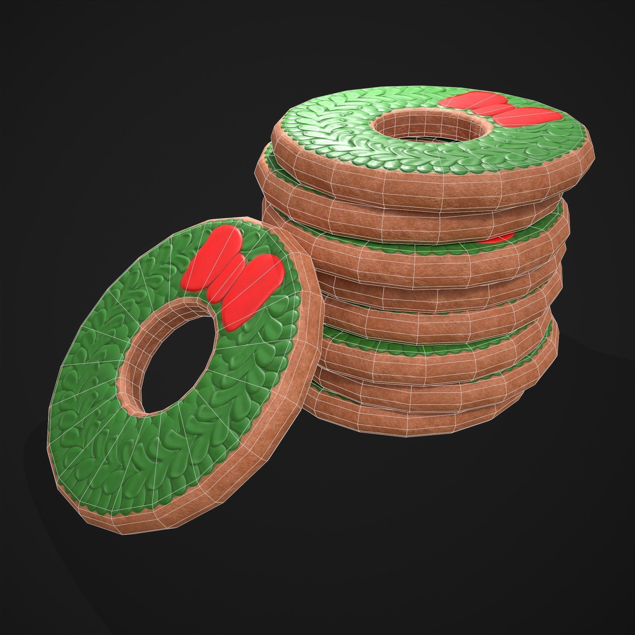 Christmas Wreath Cookies Free low-poly 3D model_17
