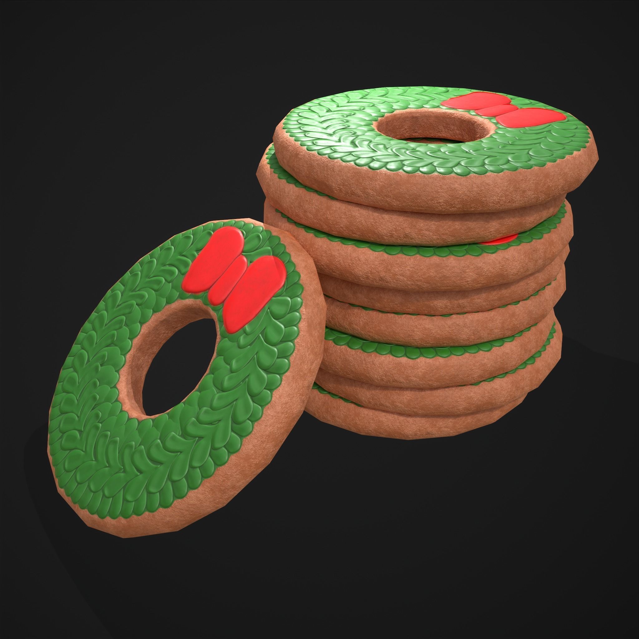 Christmas Wreath Cookies Free low-poly 3D model_16