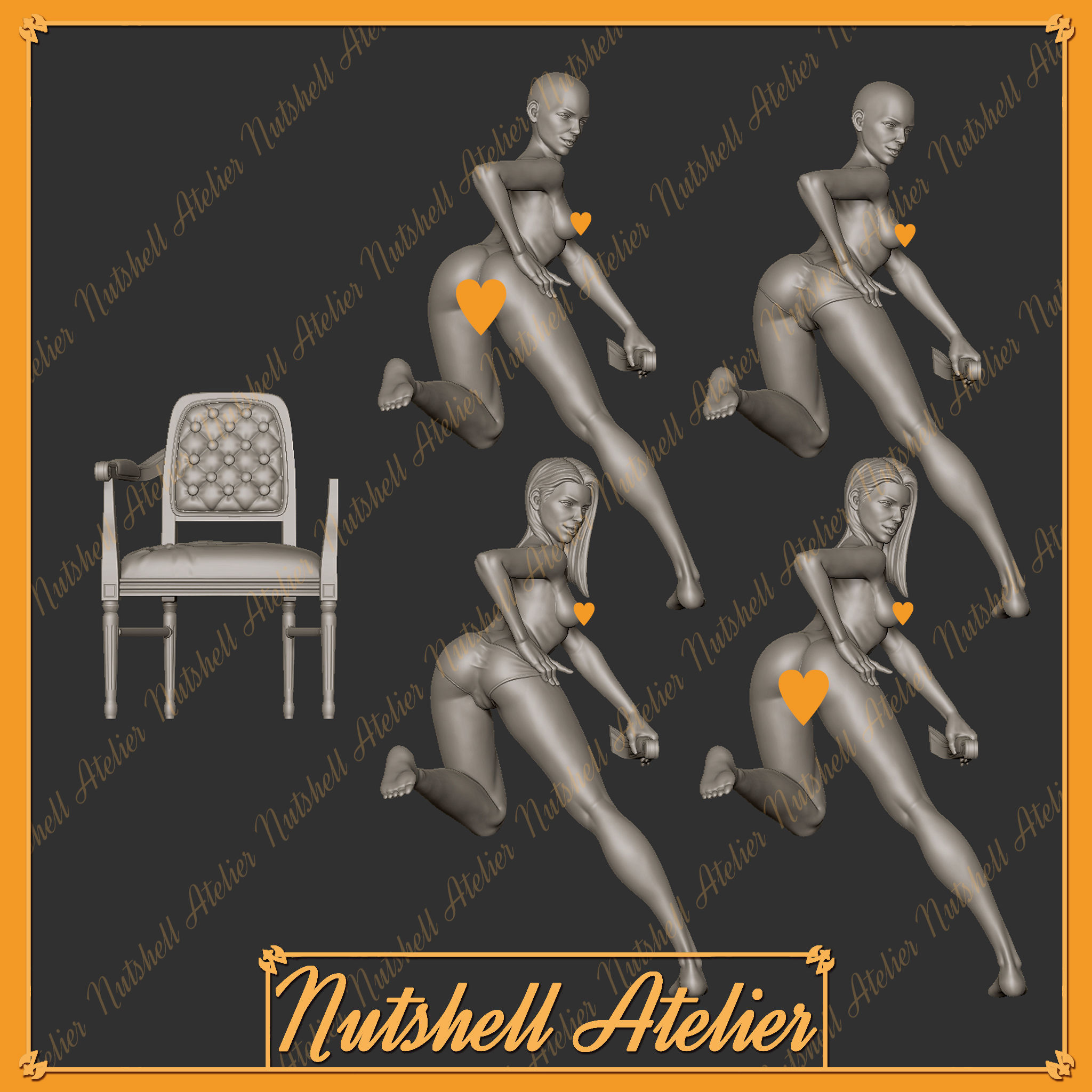 Nutshell Atelier - Pose 04 With a chair NSFW 3D print model_7
