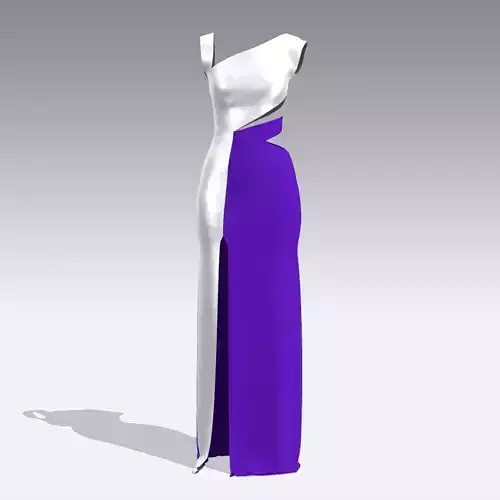 DRESS WHITE AND PURPLE PANELED LOOK SLIT DRESS