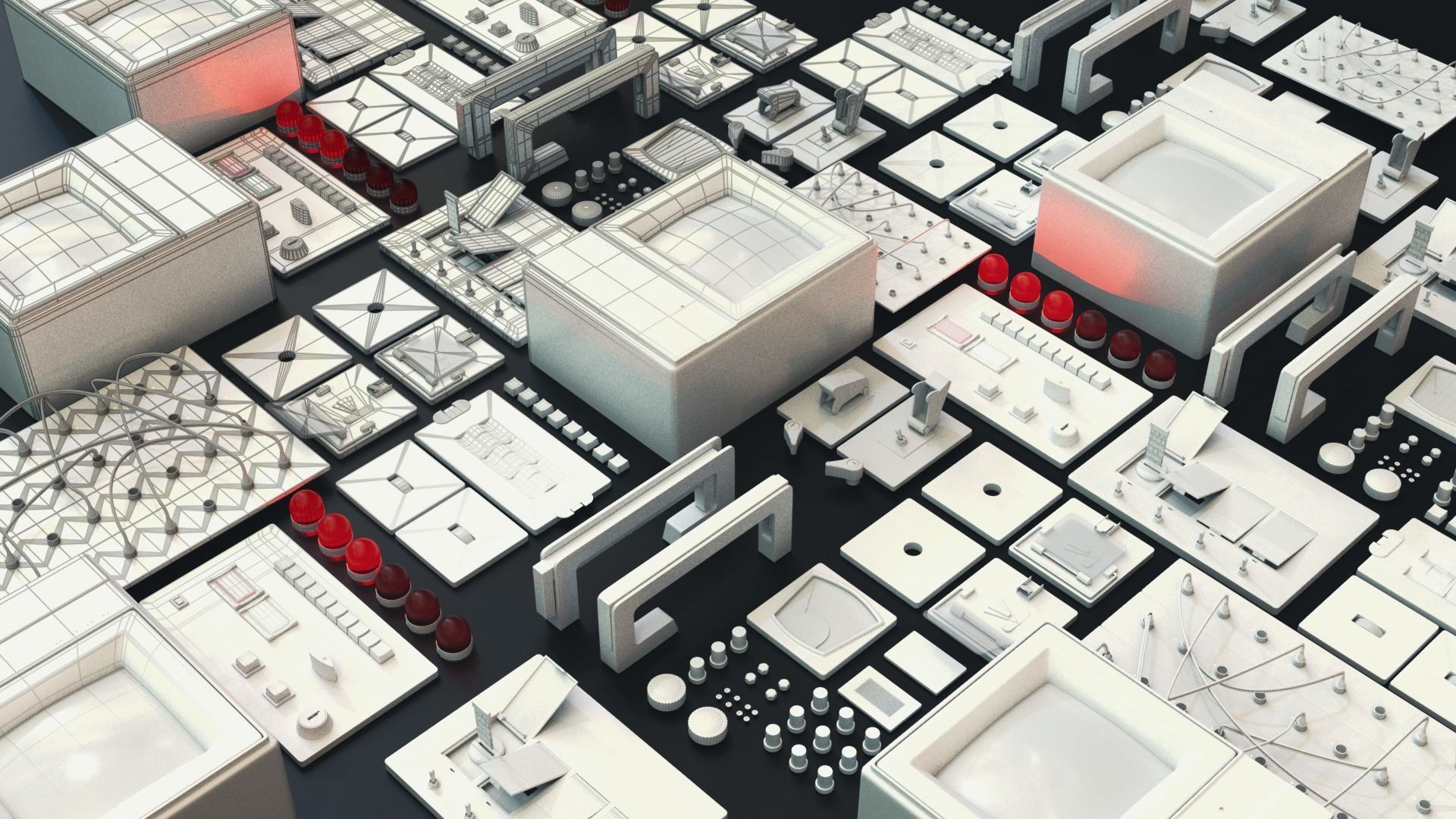 Modular PUI Physical Dashboard Interface Panels Low-poly 3D model_6