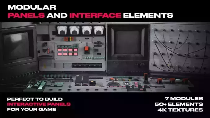 Modular PUI Physical Dashboard Interface Panels Low-poly 3D model