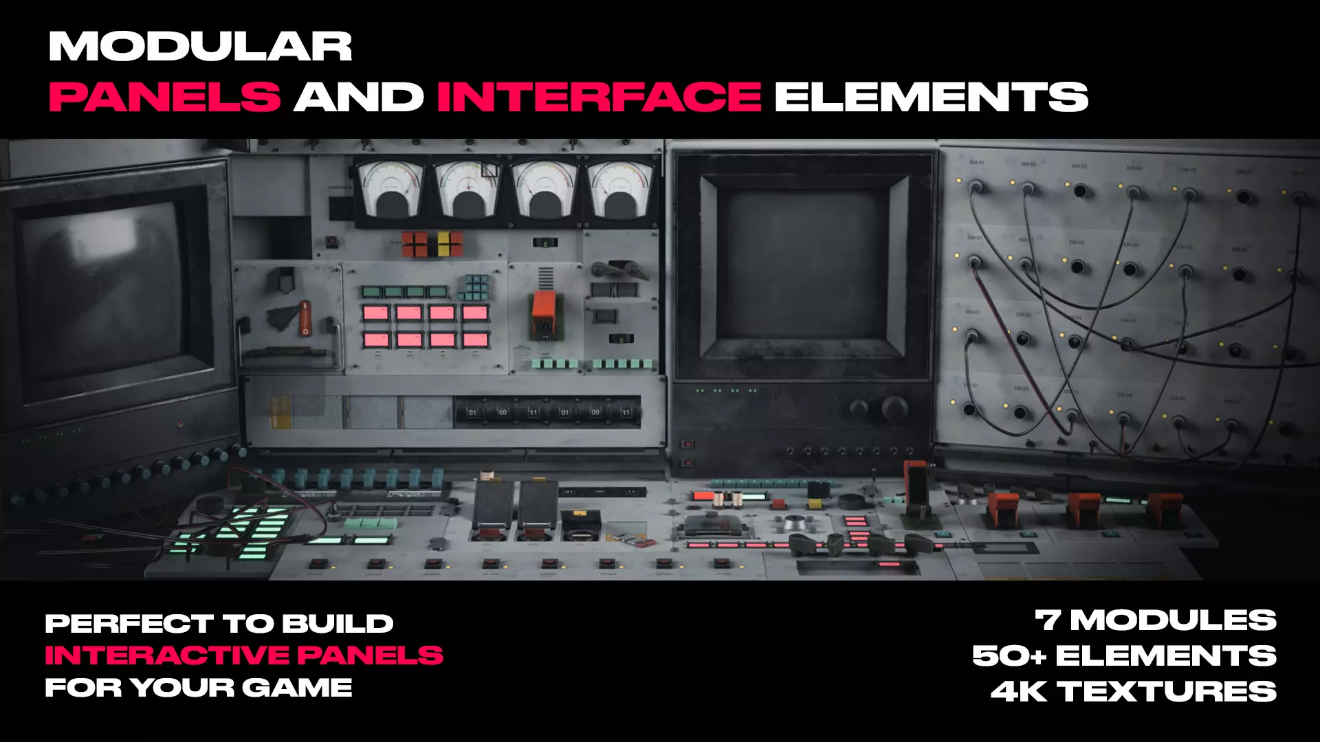 Modular PUI Physical Dashboard Interface Panels Low-poly 3D model_0