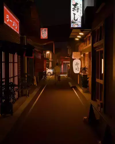 Tokyo Allyway 3D Scene with textures and animated