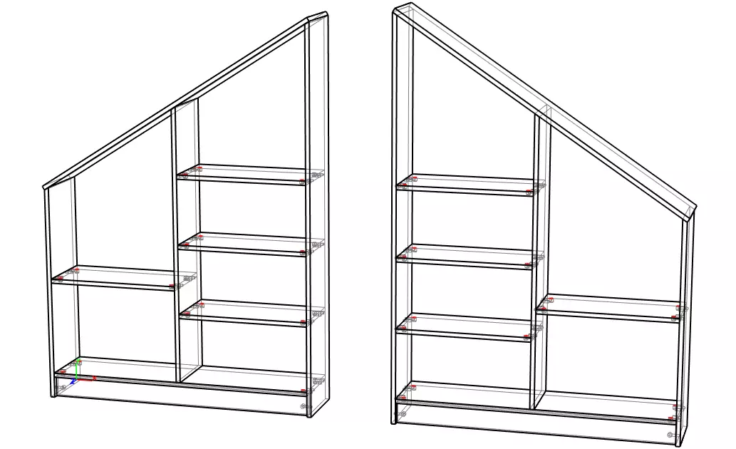 angular pair of bookshelves with shelves on each side 3D model_0