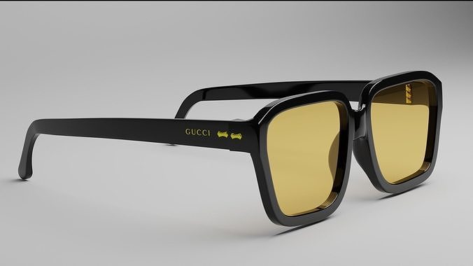 Gucci Square Sunglasses Black Yellow 3D model