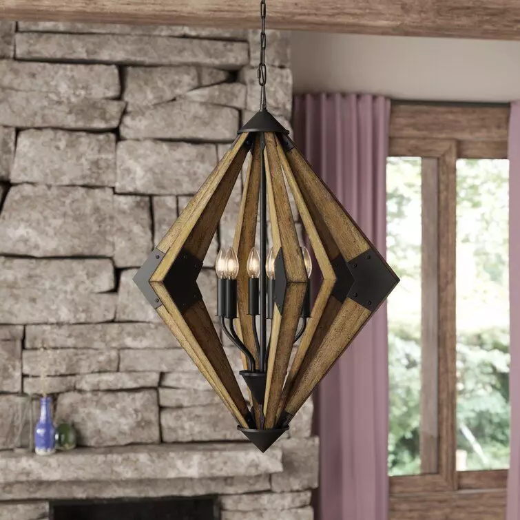 Shaw Light Geometric Chandelier Wood Accents 3D model