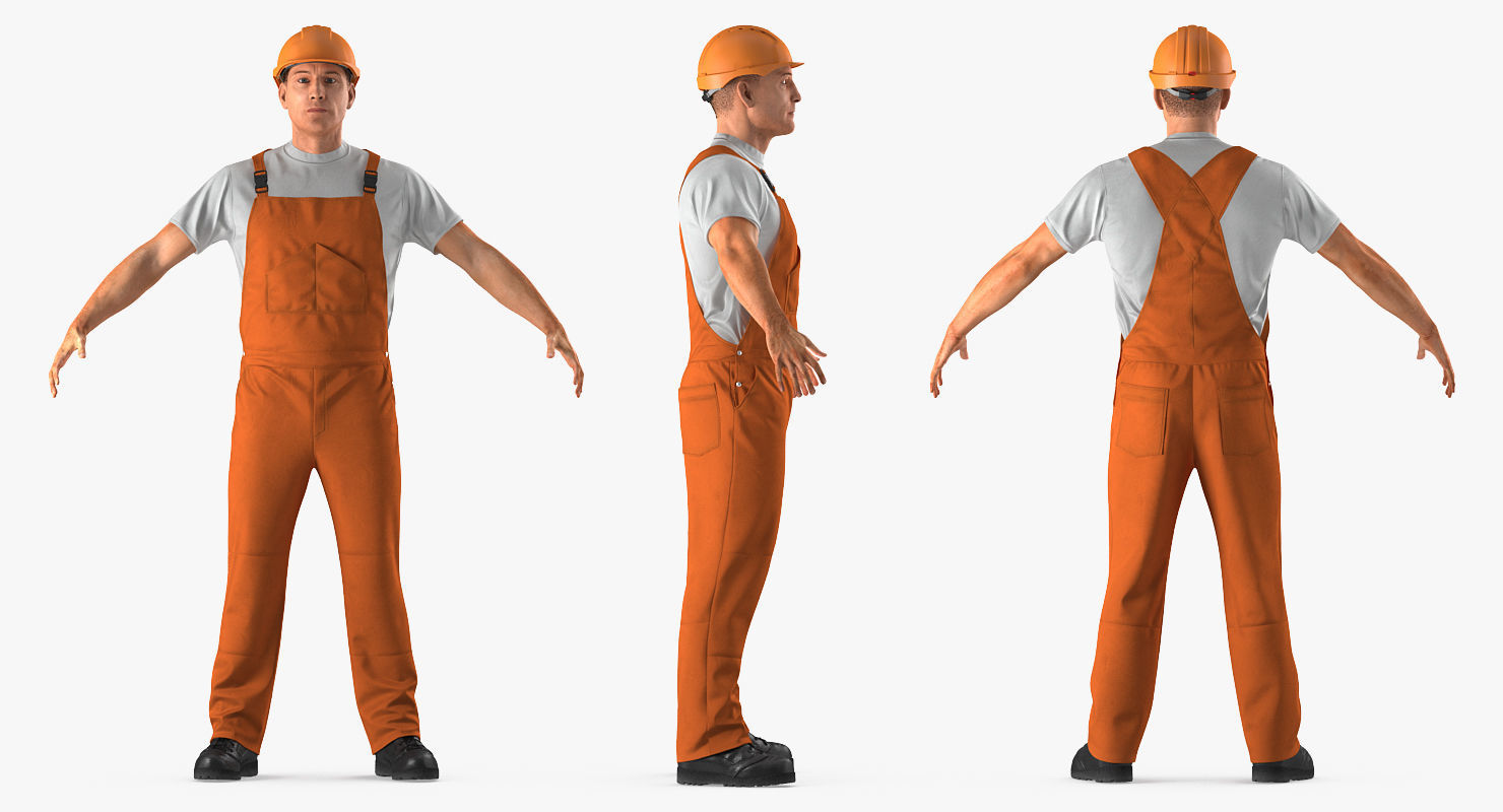 Worker In Orange Overalls Rigged for Maya 3D model_1