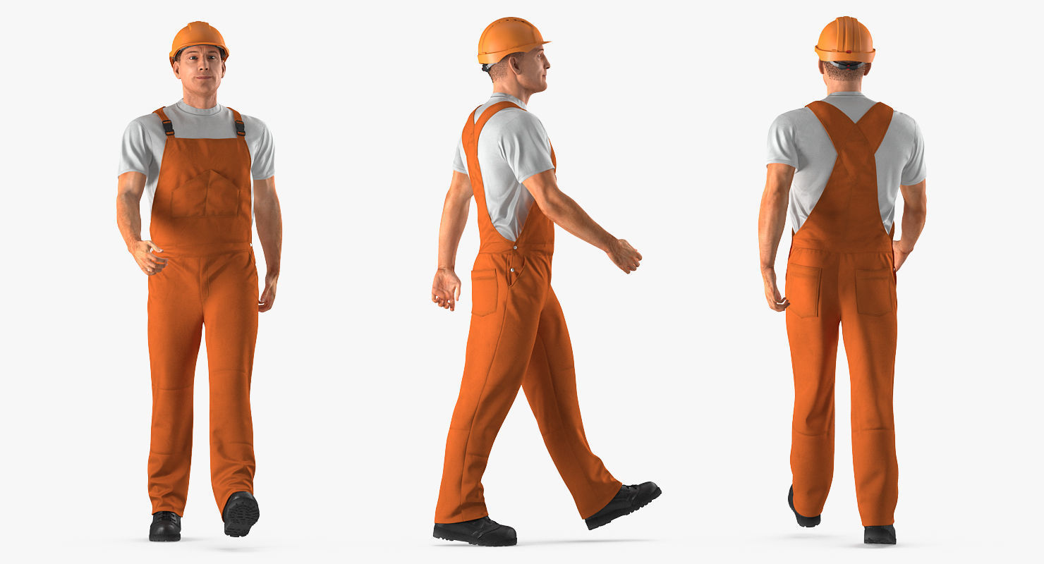 Worker In Orange Overalls Rigged for Maya 3D model_3