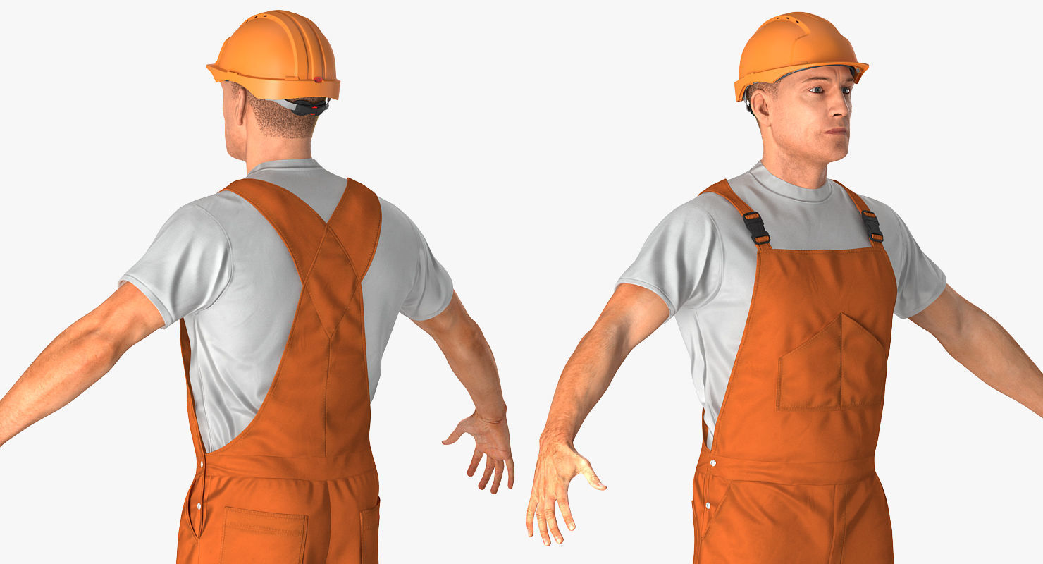 Worker In Orange Overalls Rigged for Maya 3D model_5