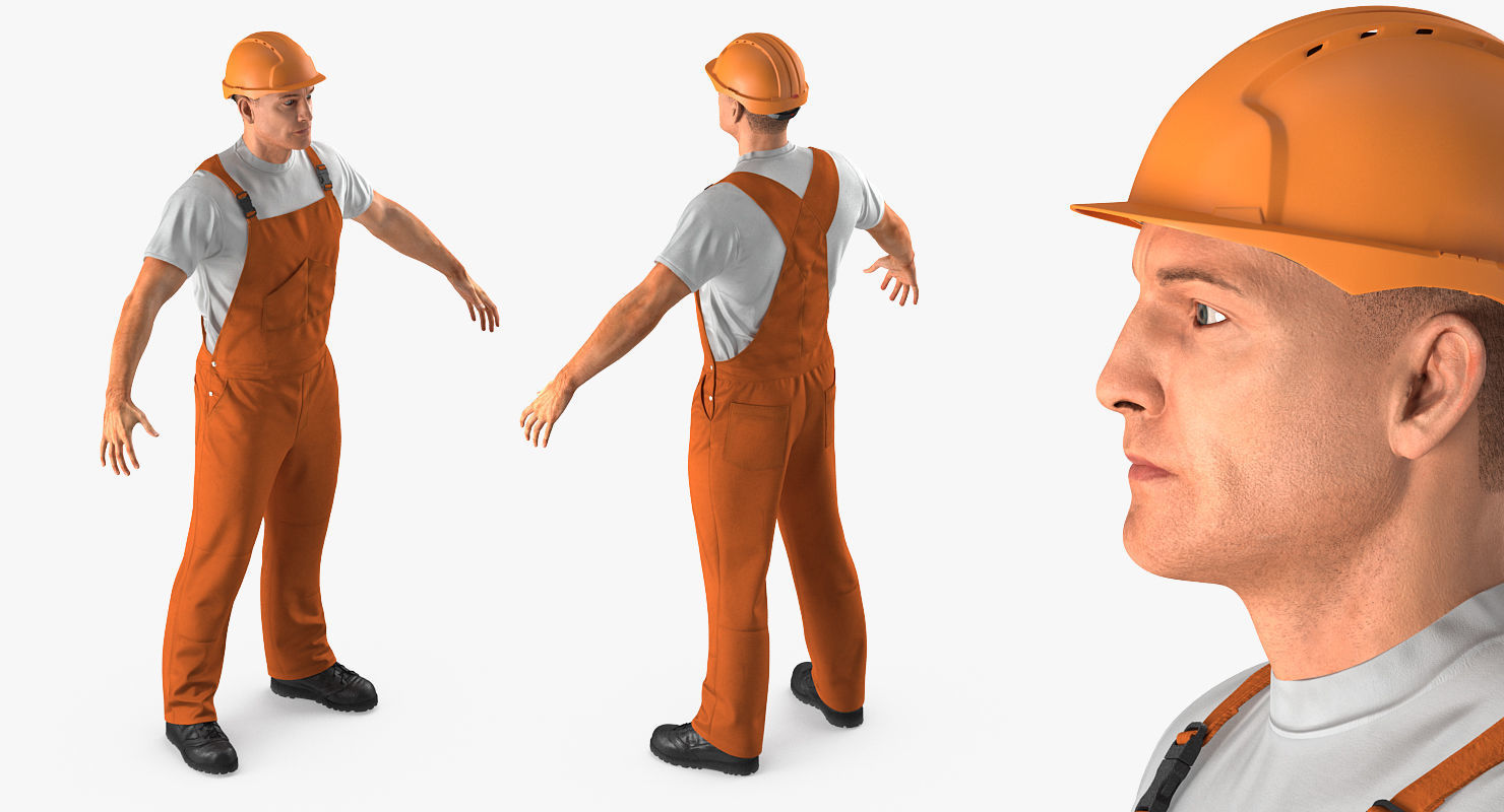 Worker In Orange Overalls Rigged for Maya 3D model_4