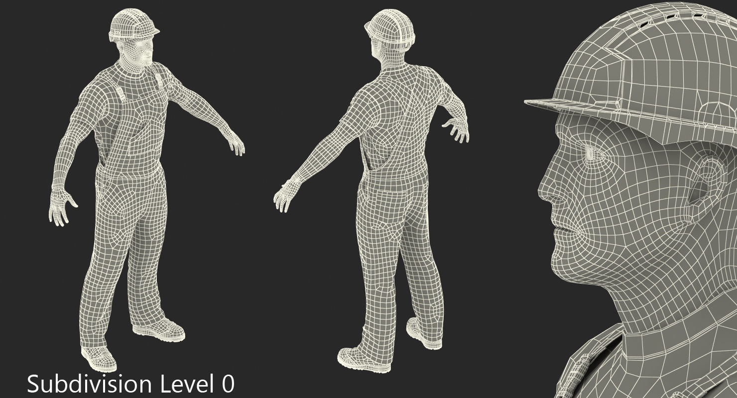 Worker In Orange Overalls Rigged for Maya 3D model_19