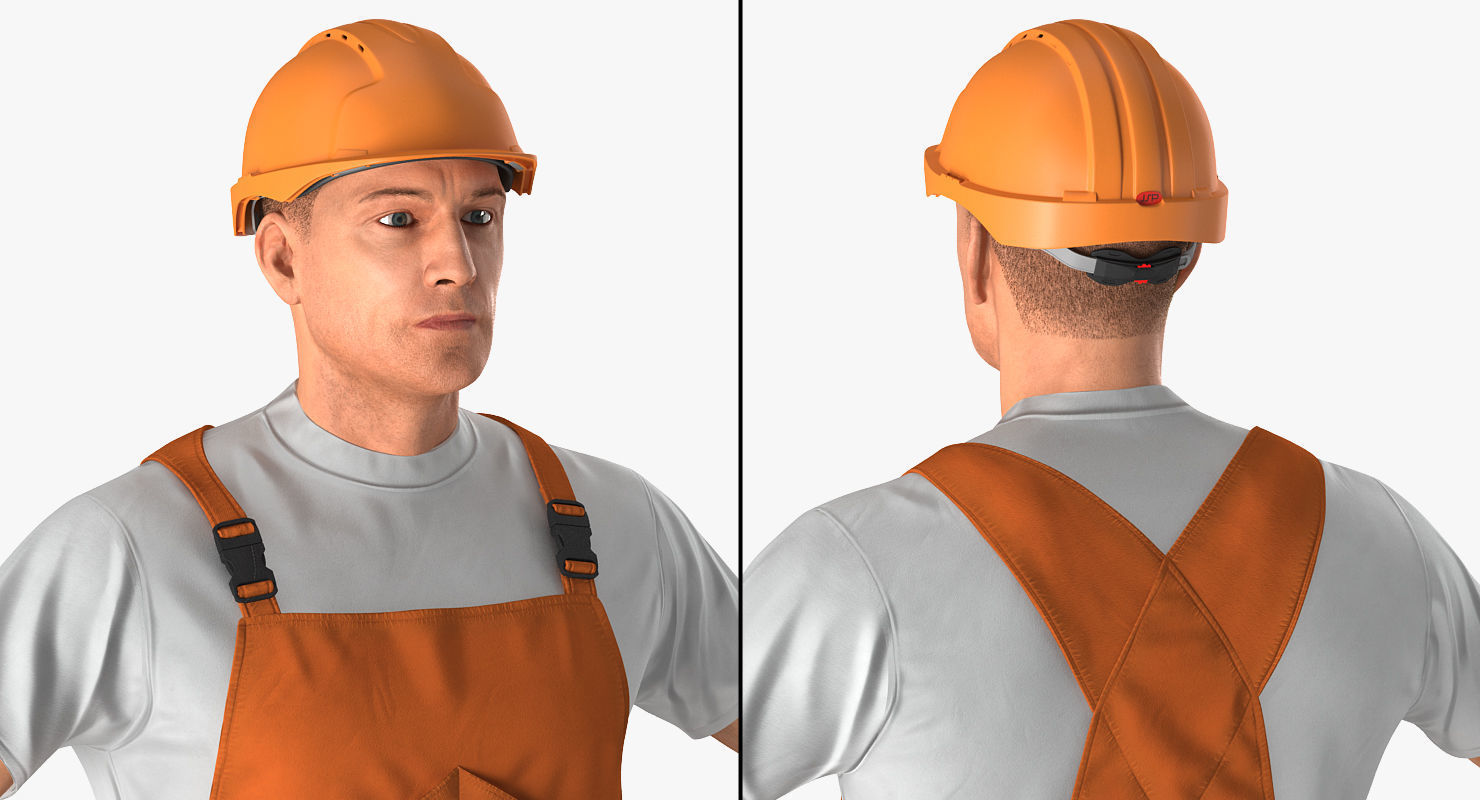 Worker In Orange Overalls Rigged for Maya 3D model_8