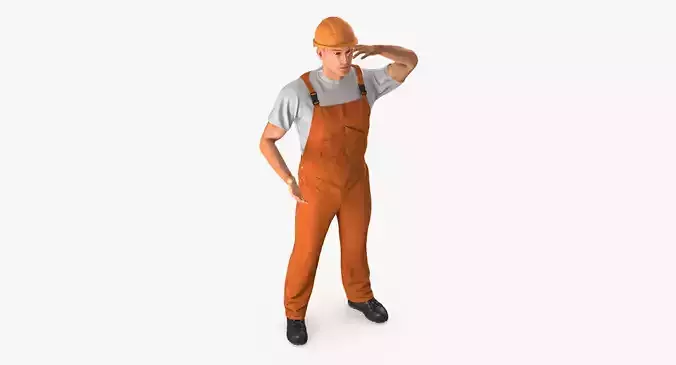 Worker In Orange Overalls Rigged for Maya 3D model