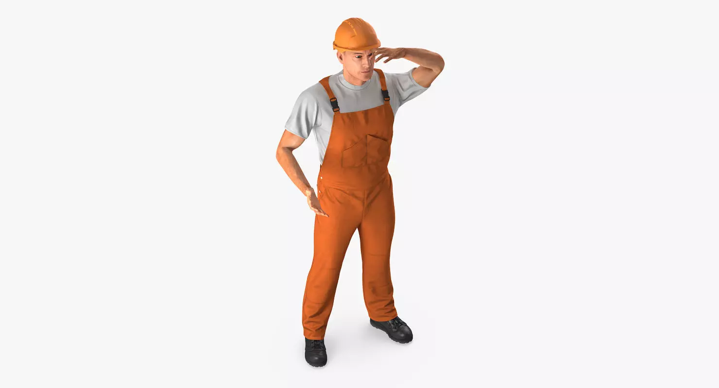 Worker In Orange Overalls Rigged for Maya 3D model_0