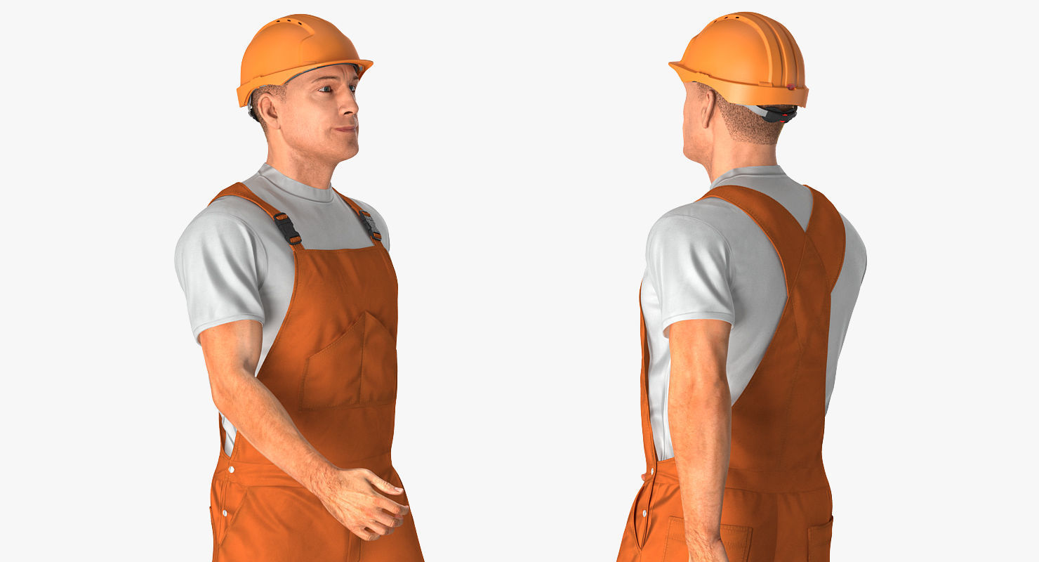 Worker In Orange Overalls Rigged for Maya 3D model_7