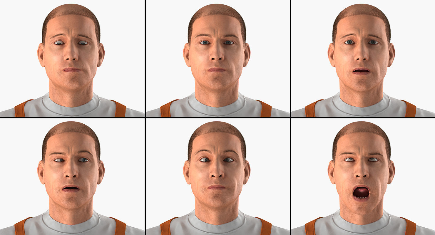 Worker In Orange Overalls Rigged for Maya 3D model_10