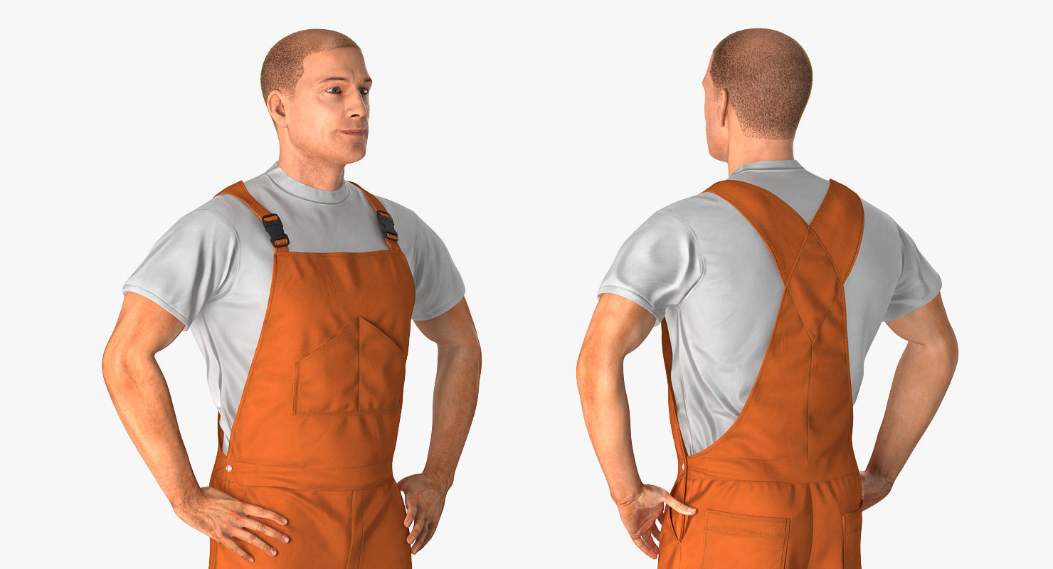 Worker In Orange Overalls Rigged for Maya 3D model_6