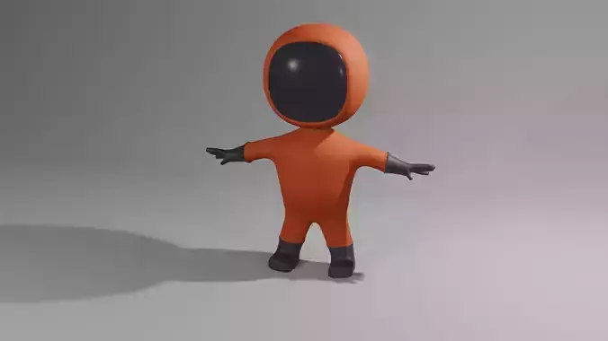 Astronaut low poly cartoon character in orange suit