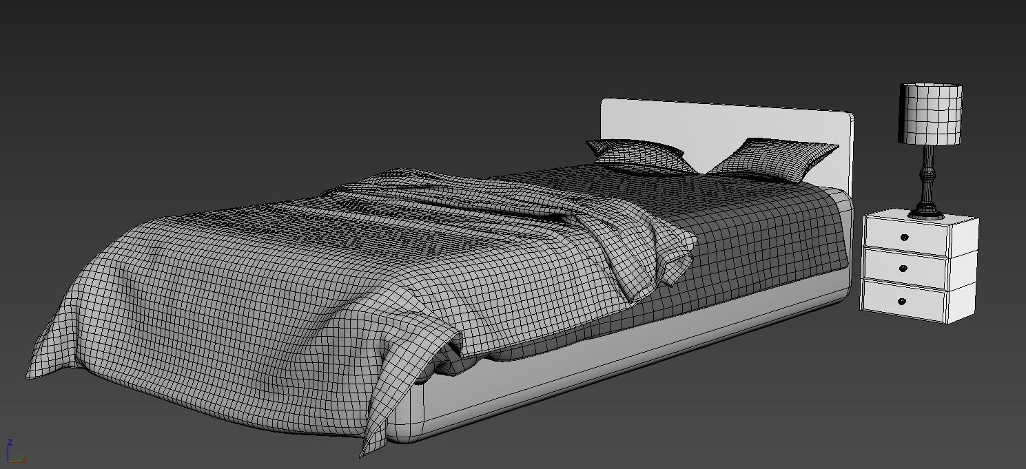 Bed with table lamp 3D model_4