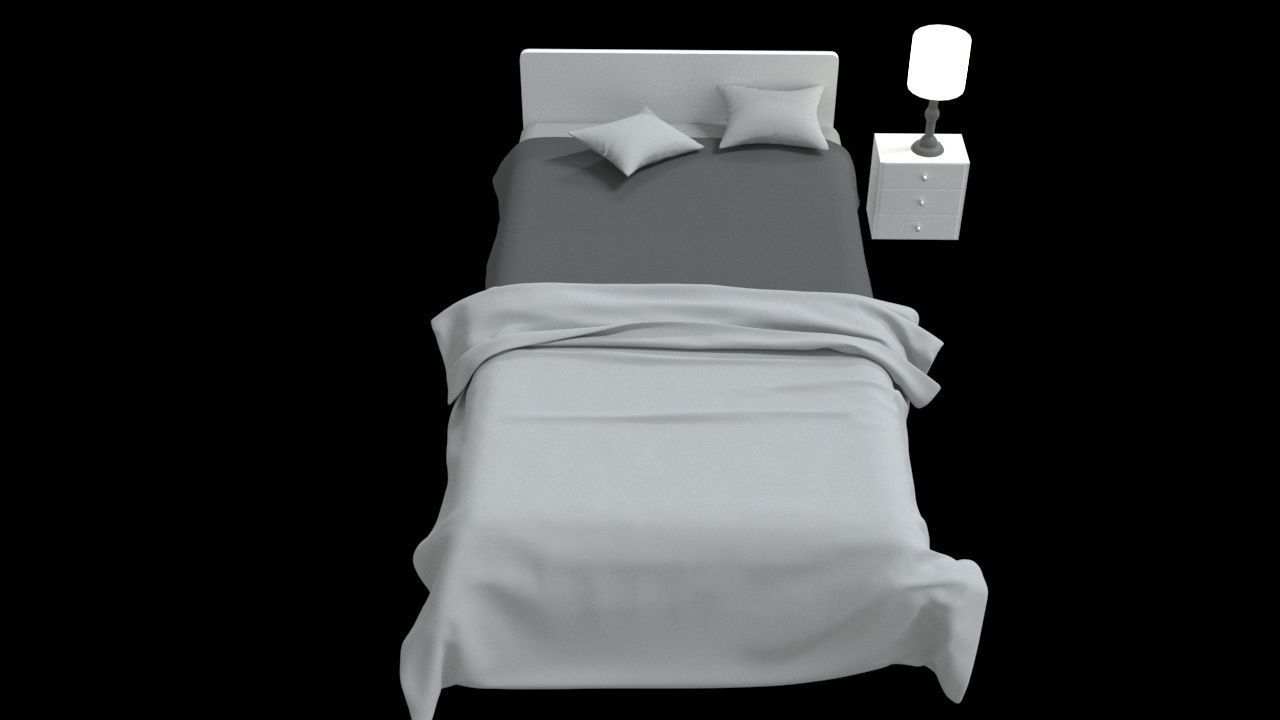 Bed with table lamp 3D model_1